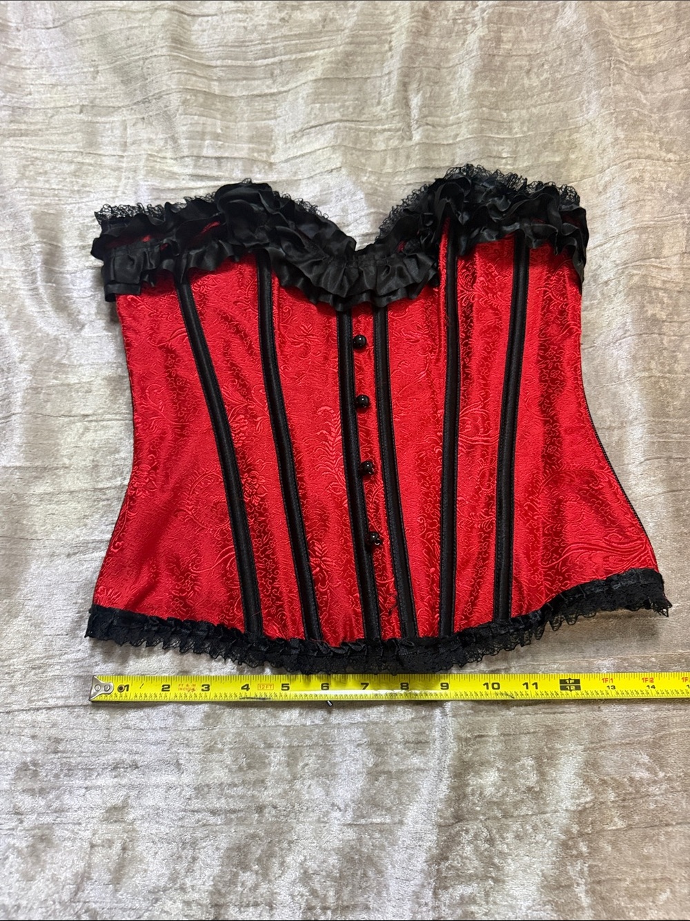 Red Lace-Trim Corset Bustier with Black Accents